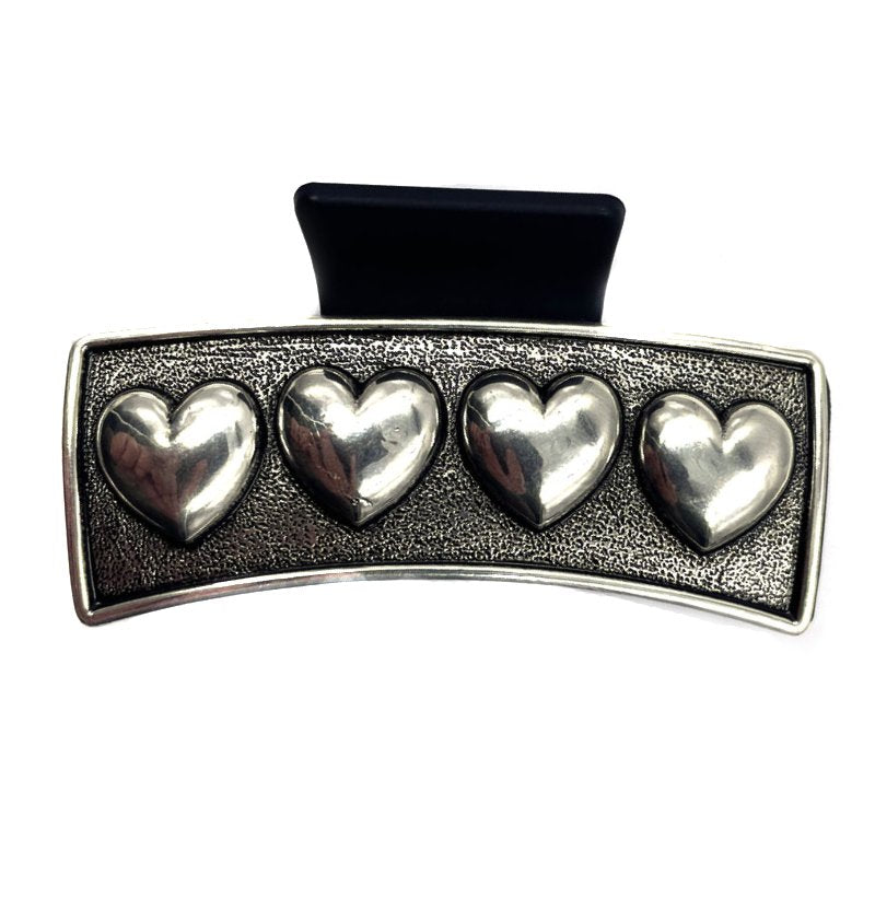 Western Large Bubble Heart Metal Plate Hair Claw