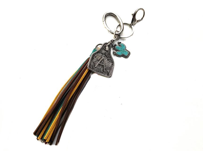 Western Initial Cattle Tag Tassel Keychain