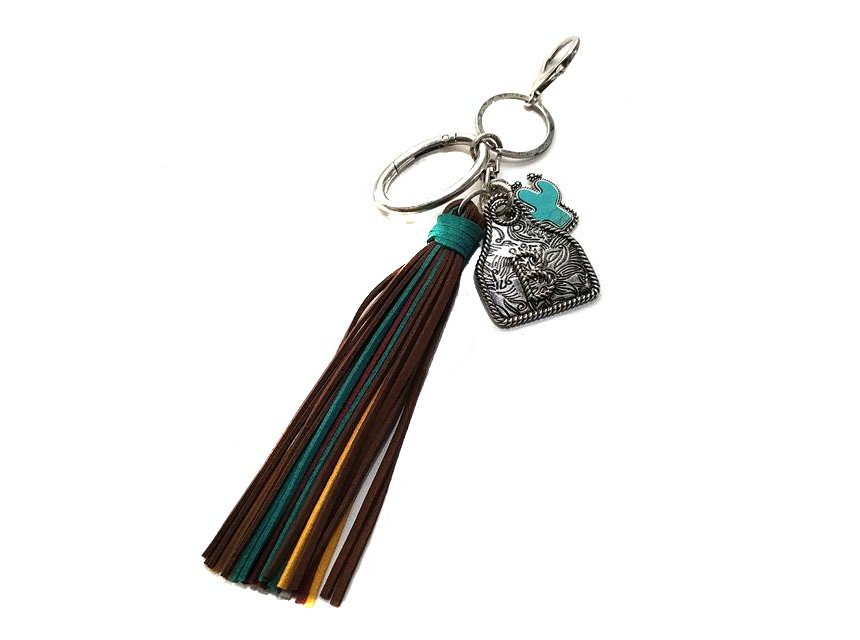 Western Initial Cattle Tag Tassel Keychain