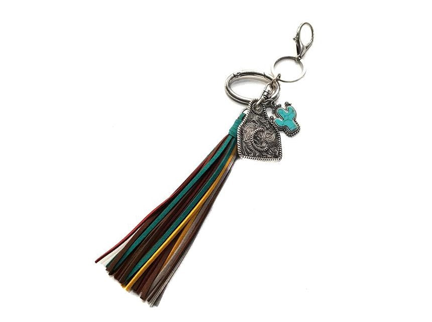 Western Initial Cattle Tag Tassel Keychain