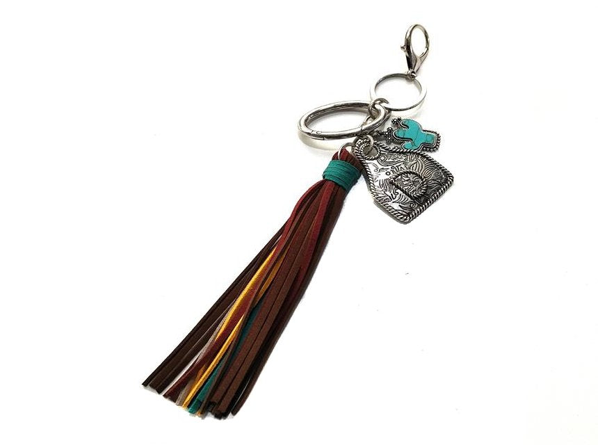 Western Initial Cattle Tag Tassel Keychain