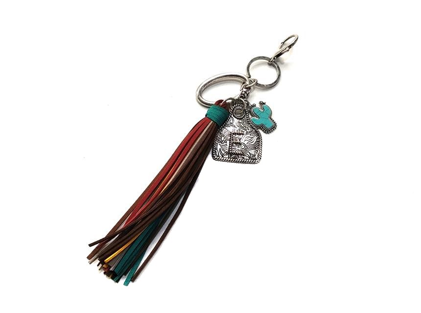 Western Initial Cattle Tag Tassel Keychain