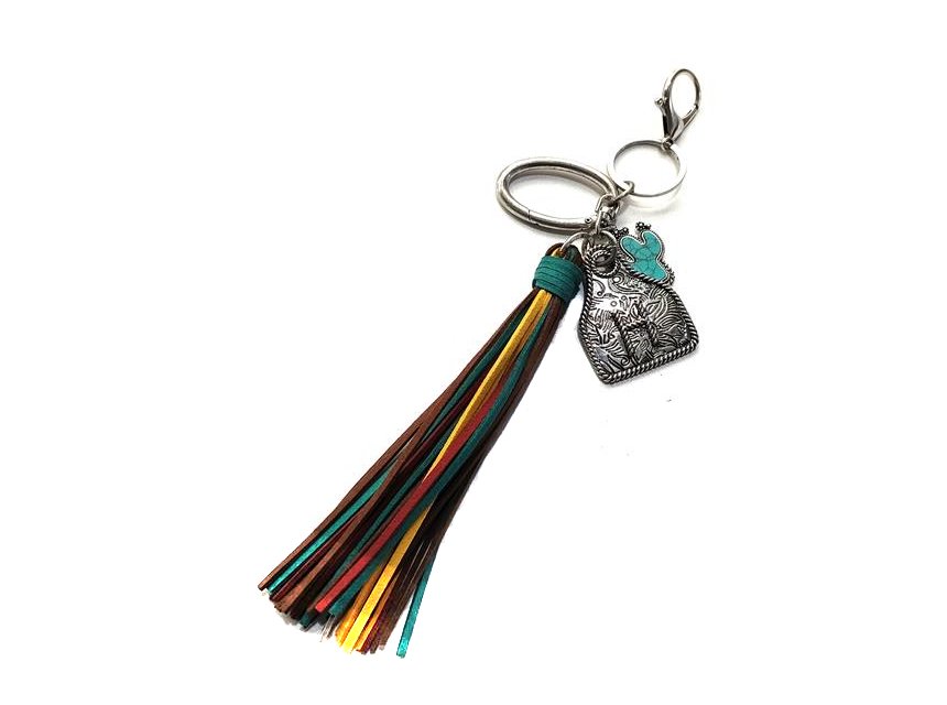 Western Initial Cattle Tag Tassel Keychain