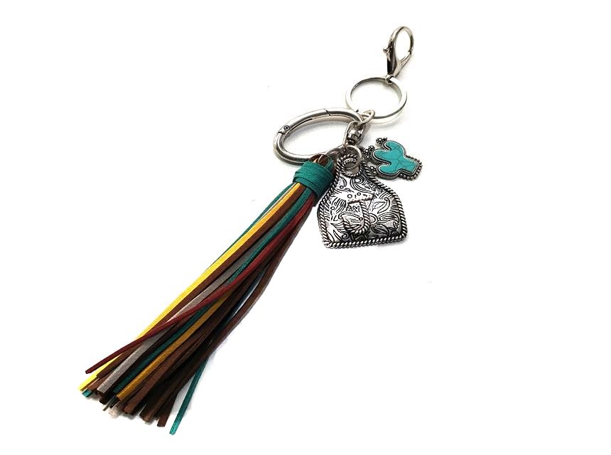 Western Initial Cattle Tag Tassel Keychain