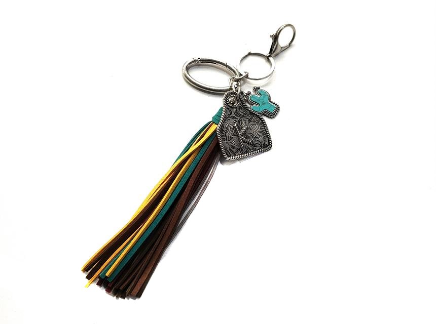 Western Initial Cattle Tag Tassel Keychain