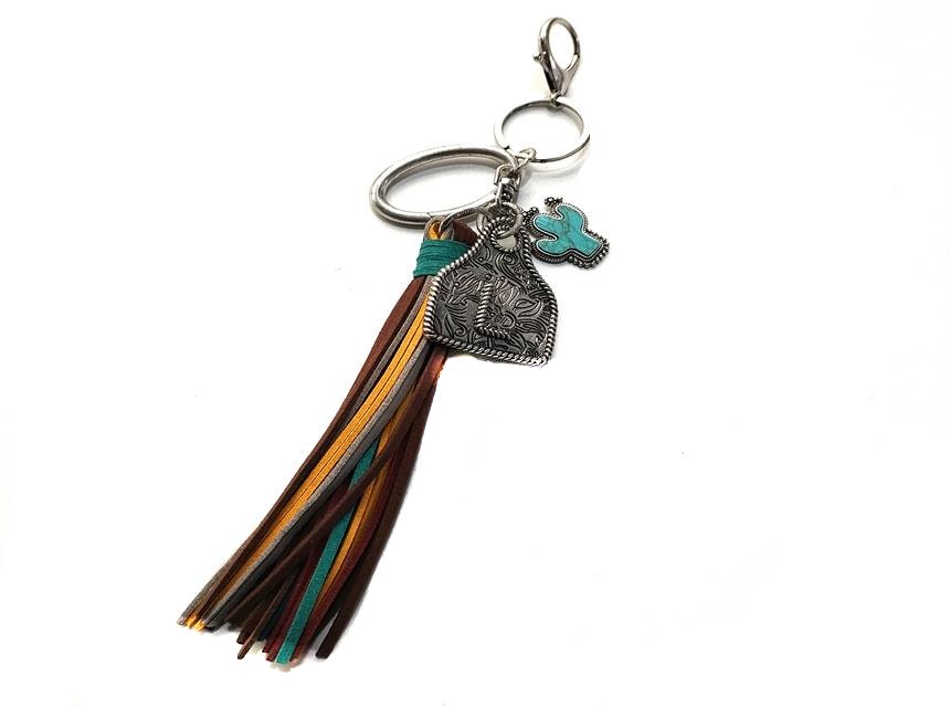 Western Initial Cattle Tag Tassel Keychain