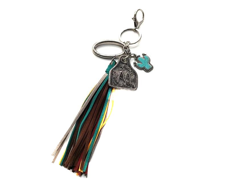 Western Initial Cattle Tag Tassel Keychain