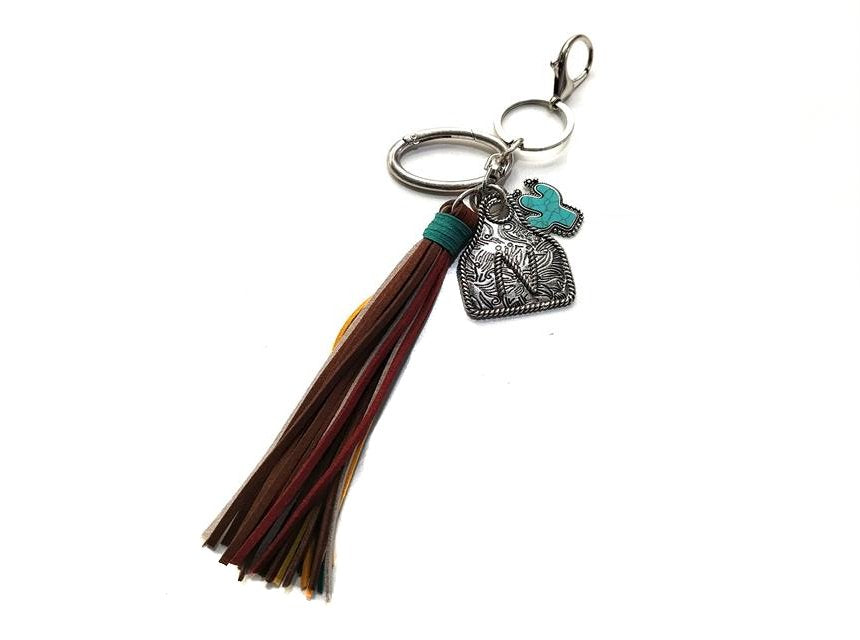 Western Initial Cattle Tag Tassel Keychain