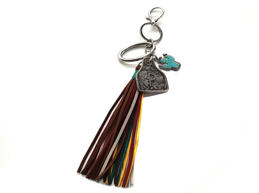 Western Initial Cattle Tag Tassel Keychain