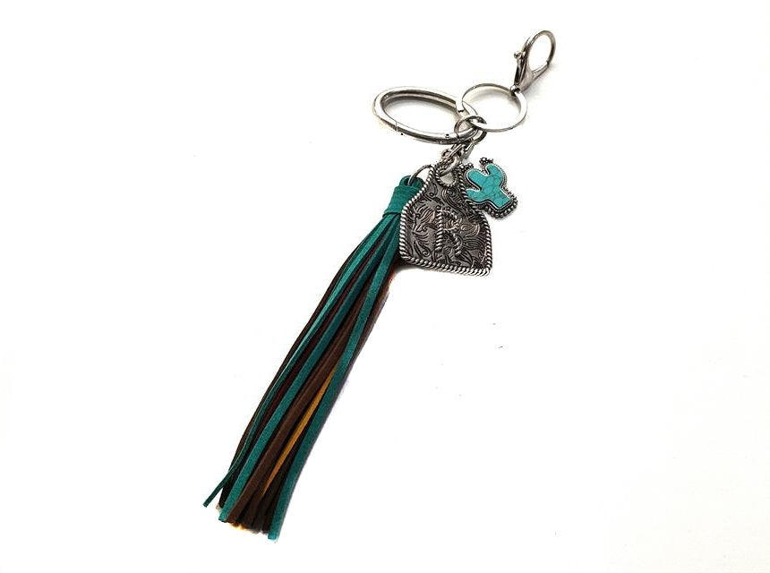 Western Initial Cattle Tag Tassel Keychain