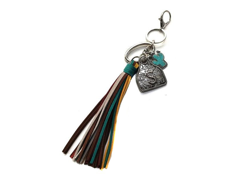 Western Initial Cattle Tag Tassel Keychain