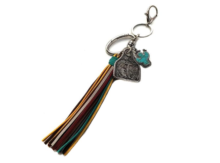 Western Initial Cattle Tag Tassel Keychain