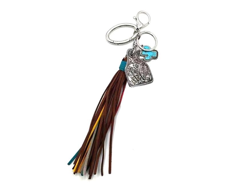 Western Initial Cattle Tag Tassel Keychain