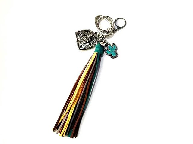 Western Initial Cattle Tag Tassel Keychain