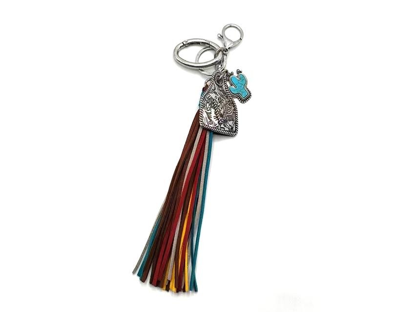 Western Initial Cattle Tag Tassel Keychain