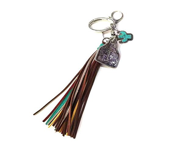 Western Initial Cattle Tag Tassel Keychain