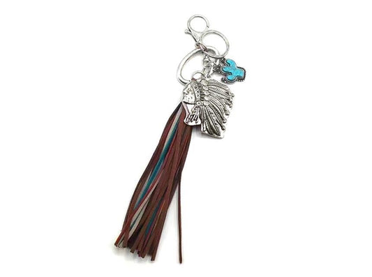 Western Indian Chief Tassel Keychain