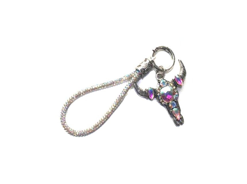 Western Crystal Steer Head Keychain with  Bling Wrist Band