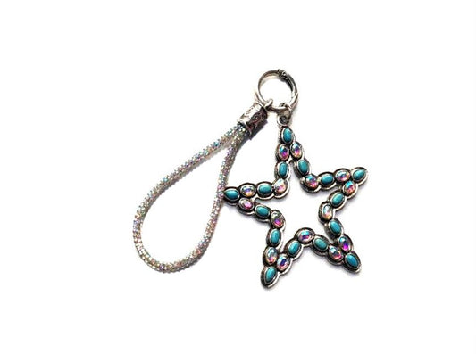 Western Turquoise and Crystal Stone Star Keychain