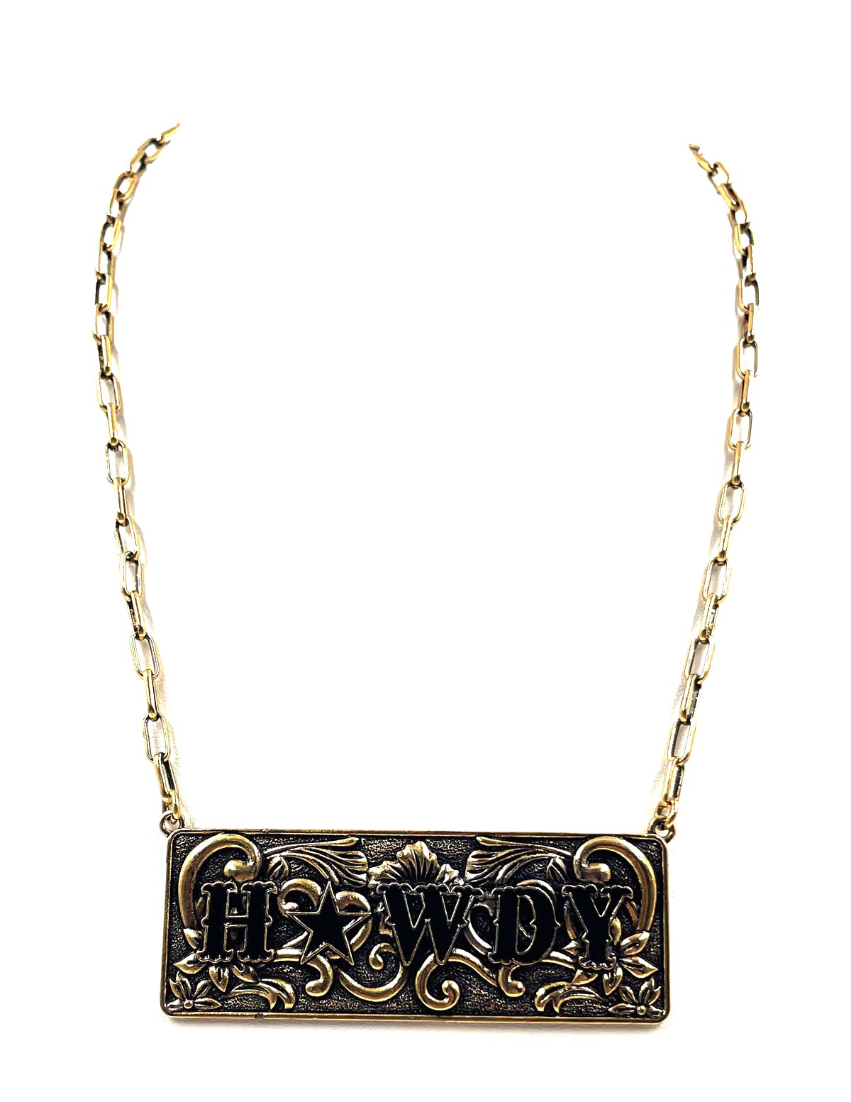 Western Howdy Metal Plate Necklace