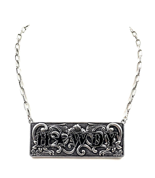 Western Howdy Metal Plate Necklace