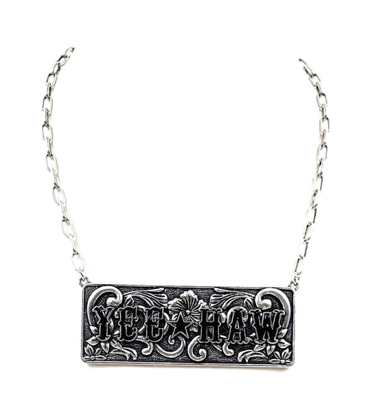 Western Yeehaw Metal Plate Necklace