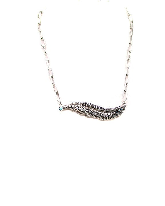 Western Turquoise Stone Feather Chain Necklace