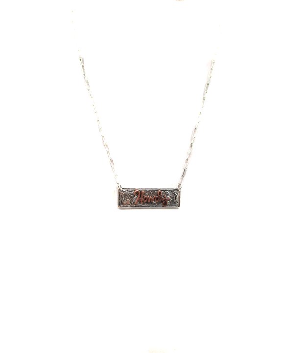 Western Etched Howdy Bar Necklace