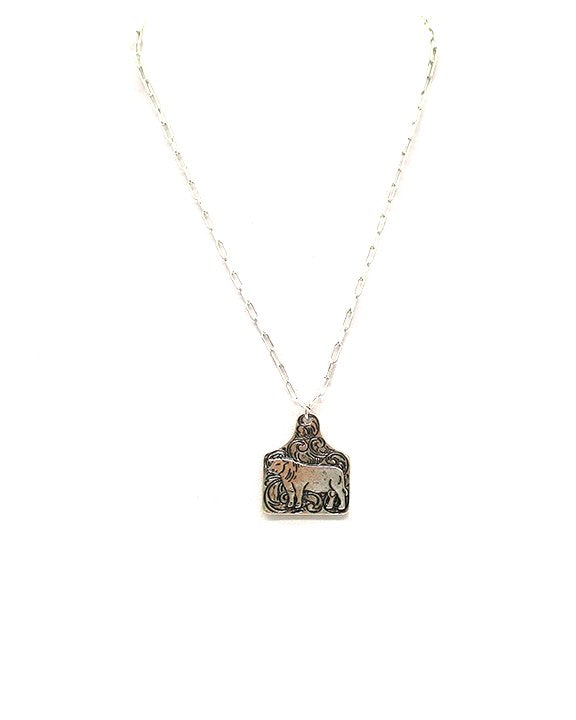 Western Cow Etched Cattle Tag Necklace