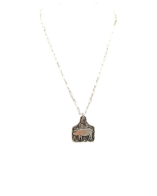 Western Pig Etched Cattle Tag Necklace