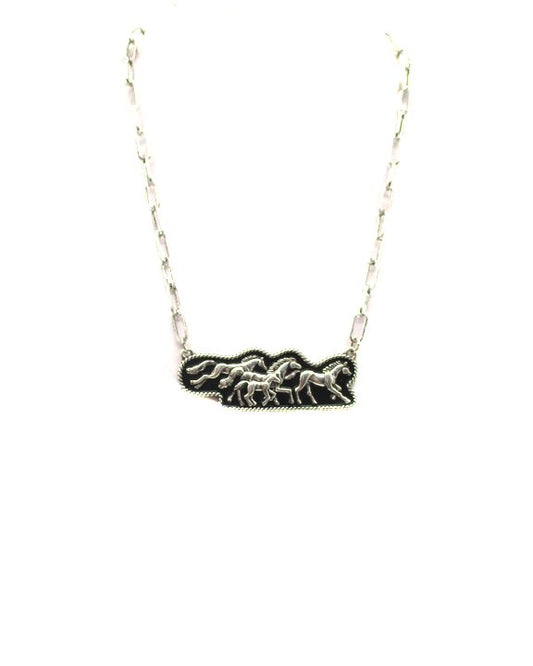 Western 4 Running Horse Necklace