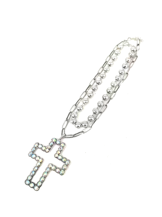 WESTERN LARGE CRYSTAL CROSS NECKLACE