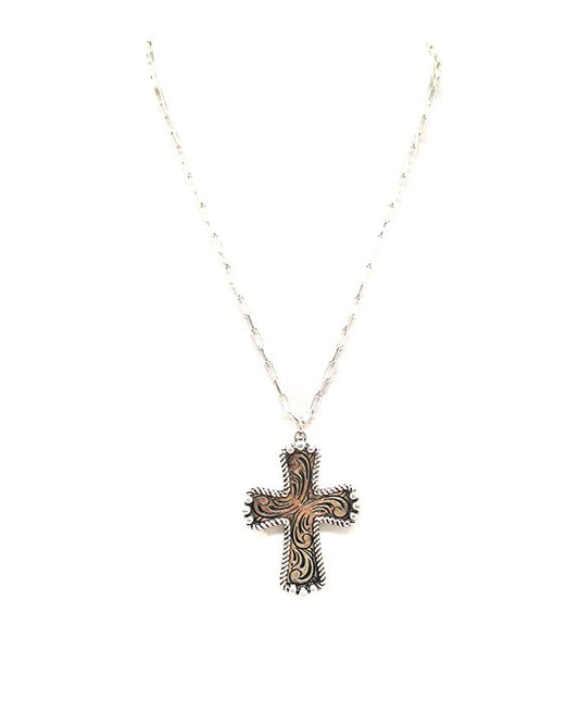 Western Etched Cross Necklace