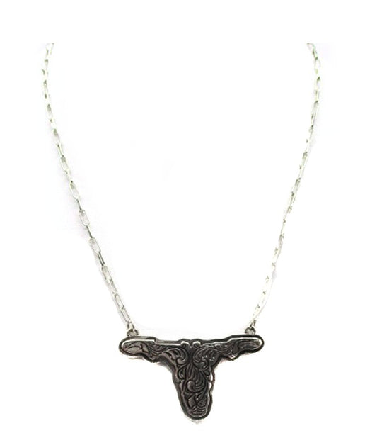 Western Etched Steerhead Necklace