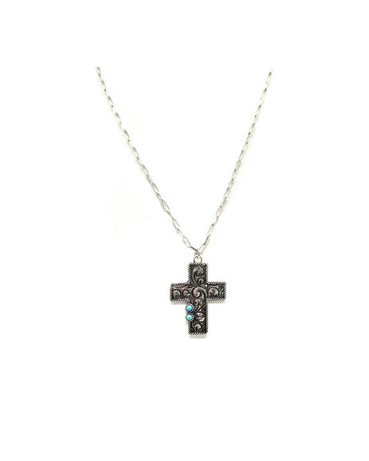 Western Etched Cross Necklace