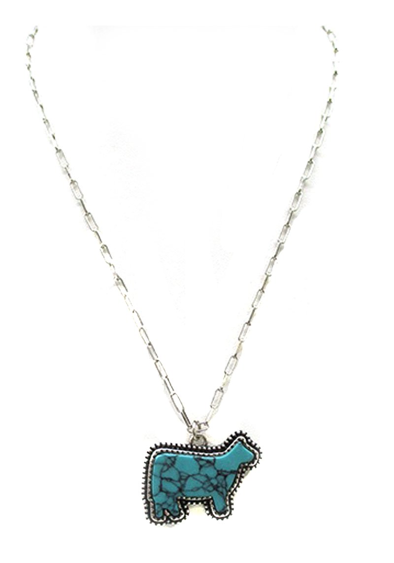 Western Turquoise Cow Necklace