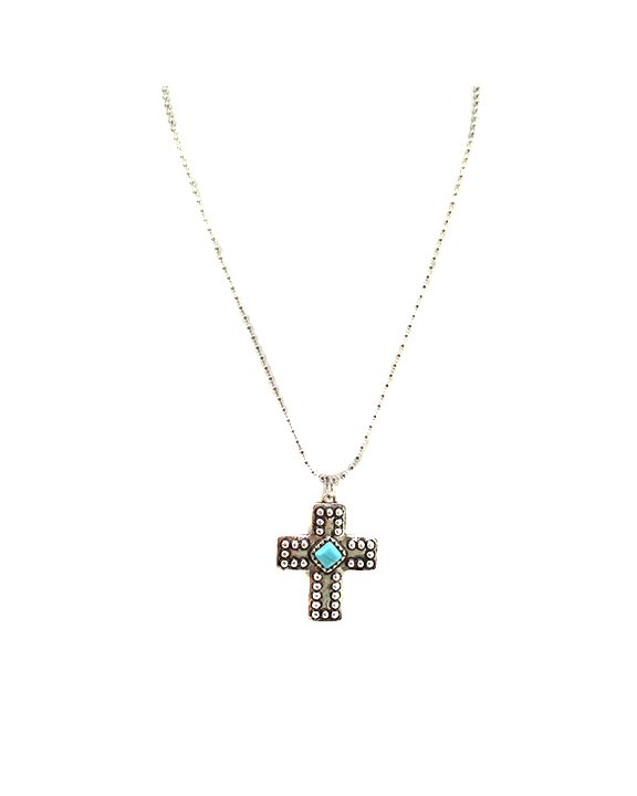 Western Turquoise Stone Cross Necklace