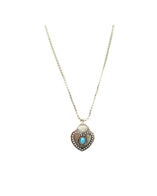 Western Turquoise Stone Heart Lock Necklace