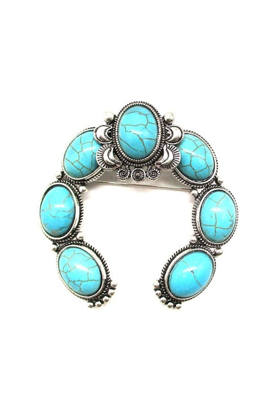 WESTERN SQUASH BLOSSOM TURQUOISE HAT PIN