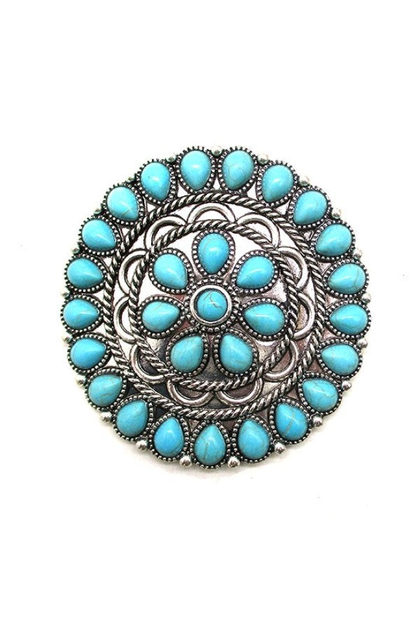 WESTERN SQUASH BLOSSOM TURQUOISE HAT PIN