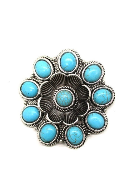 WESTERN SQUASH BLOSSOM TURQUOISE HAT PIN