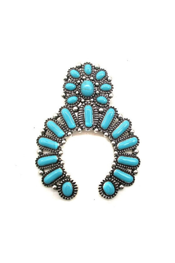 WESTERN SQUASH BLOSSOM TURQUOISE HAT PIN