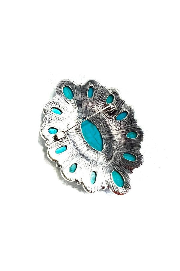 WESTERN SQUASH BLOSSOM TURQUOISE HAT PIN