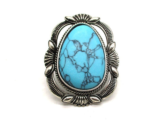 WESTERN LARGE OVAL TURQUOISE STONE CUFF RING