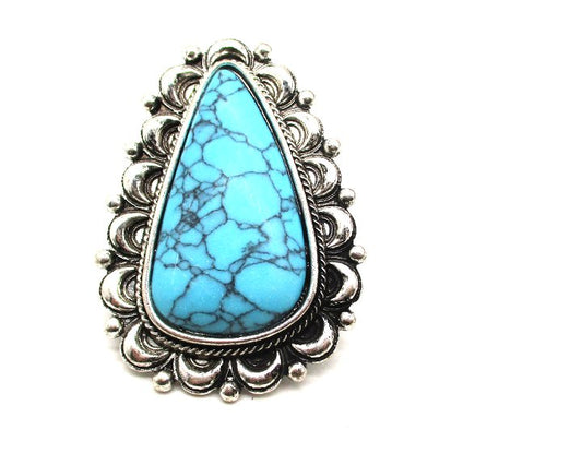 WESTERN LARGE TEARDROP TURQUOISE STONE CUFF RING