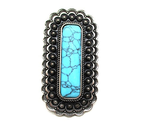 WESTERN LARGE RECTANGLE TURQUOISE STONE CUFF RING