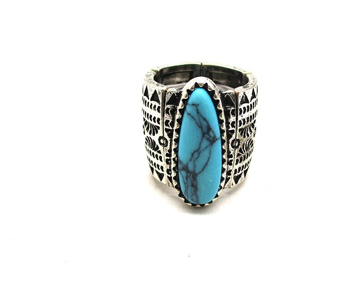 WESTERN OVAL TURQUOSE STRETCH RING