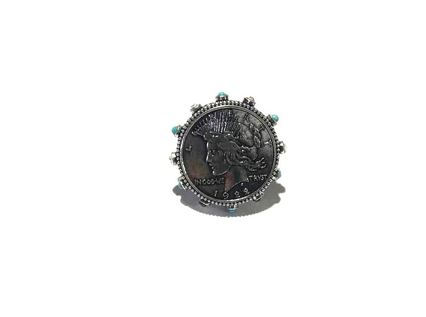 WESTERN LIBERTY COIN CRYSTAL CUFF RING