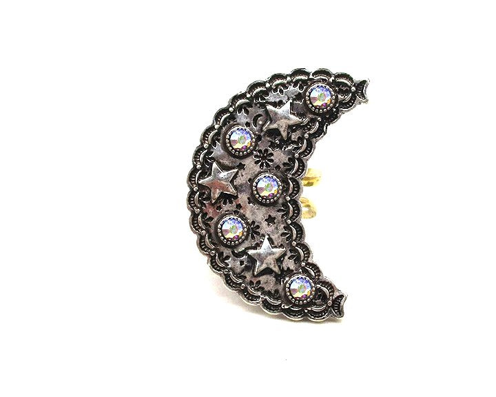 WESTERN MOON AND STAR CUFF RING