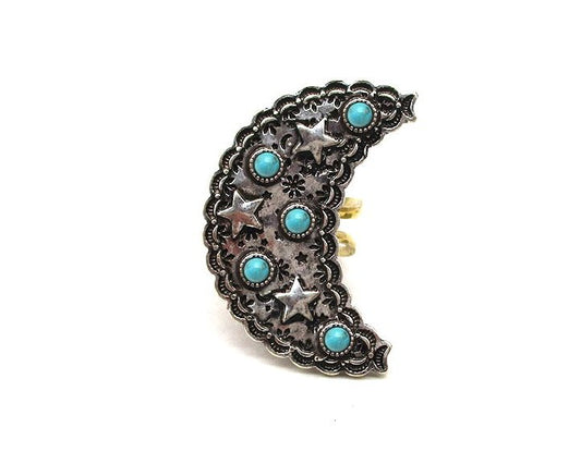 WESTERN MOON AND STAR CUFF RING